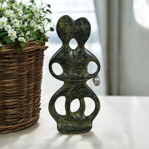 Vintage Cycladic Bronze Sculpture Embracing Couple Figurine Green Patina‎